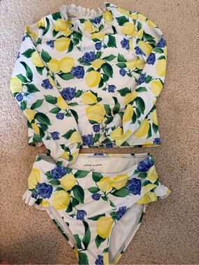 Janie and Jack Yellow Lemon & Blue Floral Rashguard Two-Piece Swim Set